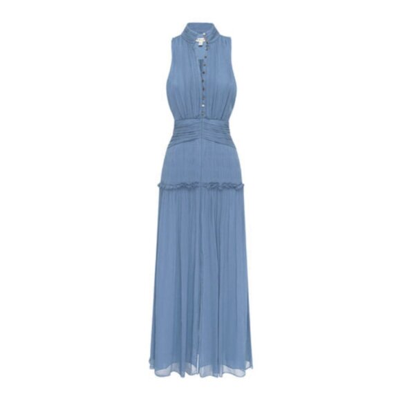 Shona Joy Noemi Dress Ocean Blue Sleeveless Mock Neck Maxi US 4 $525 - Picture 6 of 14